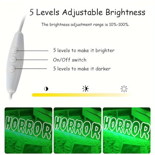 Green Horror Neon Sign - Dimmable LED Wall Light for Halloween & Gothic Decor - 16.5x5.7 Inches