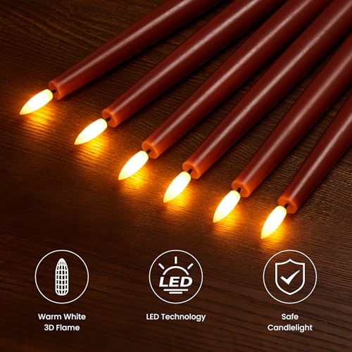 Velsyn Fall Decor Flameless Taper Candles with Remote - 6 Pack, Terracotta Variation