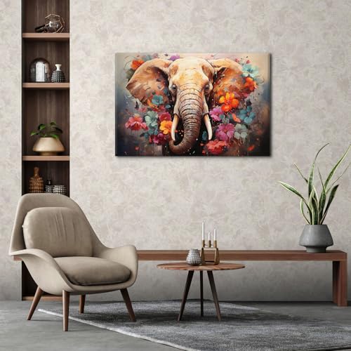 Large Elephant Wall Art Canvas Print - 48 x 32 Inches Wild Animal Decor - Elephant-1