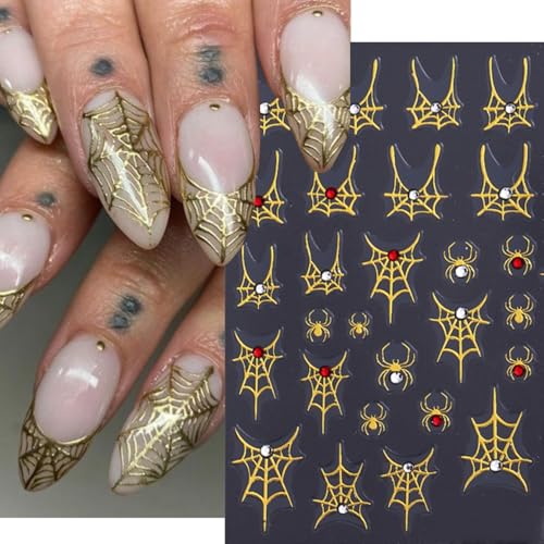 Halloween Spider Web Nail Stickers with Rhinestones - Black, Gold, Silver, Rainbow - 5 Sheets with Variation 281