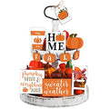 Autumn Style Two Tiered Tray Decor Set with 11 Wooden Signs - Farmhouse Fall Home Decor