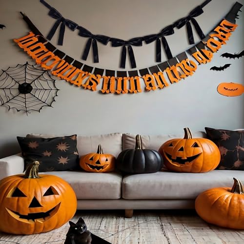 Black Velvet Garland with 5 Large Bows - 6 Ft Halloween Party Decor