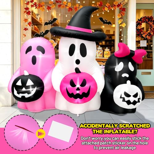Kalolary Halloween Inflatable Pumpkin Ghost with 3 Pumpkins - Outdoor Yard Decor - Variation of Pumpkin Ghost Inflatable