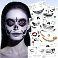 Halloween Face Temporary Tattoos Brown 8 Large Sheets & 30 Small Stickers for Kids & Adults