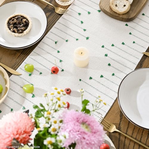Dark Green Boho Table Runner 12x108 Inch for Farmhouse & Holiday Decor