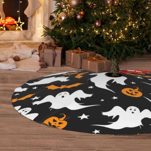 Halloween Ghost Pumpkin Tree Skirt 30 Inch Xmas Holiday Decor with Variation Small
