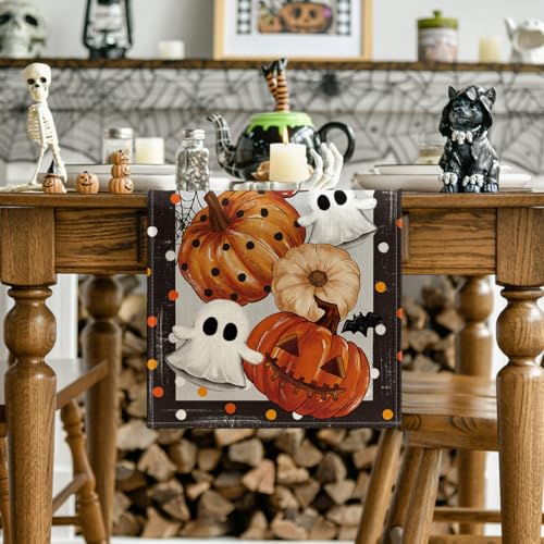Halloween Table Runner 13x108 Inch Black Beige Durable Polyester Party Decor