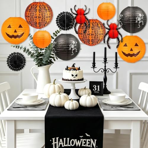 12 Pcs Halloween Paper Lanterns Decorations Jack-O'-Lantern Party Supplies
