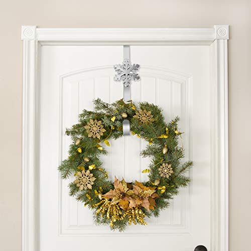 URATOT Christmas Silver Metal Wreath Hanger with Snowflake Icons - 14.5 Inch Heavy Duty Door Hook (Variation: Silver)