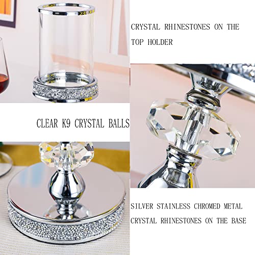 Silver Crystal & Metal Candle Holder for Pillar Candles - Wedding, Home Decor