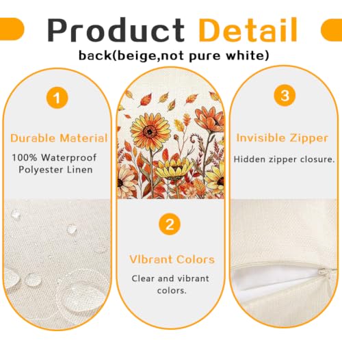 Outdoor Waterproof Pillow Covers Set of 4 20x20 Inches Fall Decor Orange