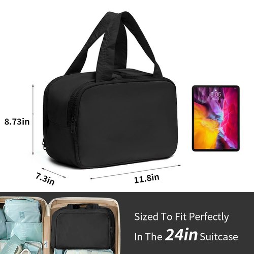 Puffer Travel Toiletry Bag – Large Capacity 11.8”L Makeup Organizer, 4 Compartments, Waterproof Wet/Dry Separation, Ultra-Light Taslan Fabric – Ideal for Business Trips, Gym, Family Vacation, Camping