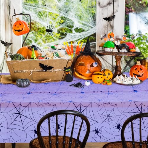 Halloween Spiders Disposable Tablecloths 54x108 Inch Set with Banner - Halloween-Spiders