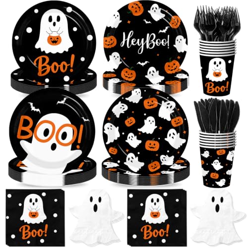 Halloween Party Supplies Kit for 24 Guests with Ghost and Pumpkin Decor