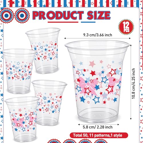 Blue Patriotic 12 oz Disposable Plastic Cups - 50 Pack for 4th of July & Independence Day Parties