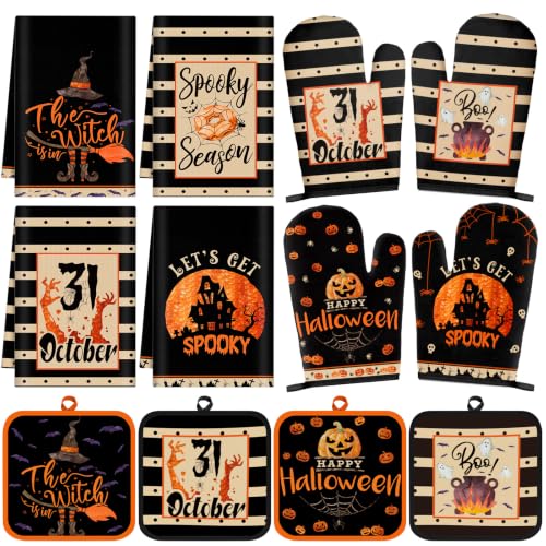 Halloween Kitchen Accessories Set - Spooky Black & Orange, 12 Pieces