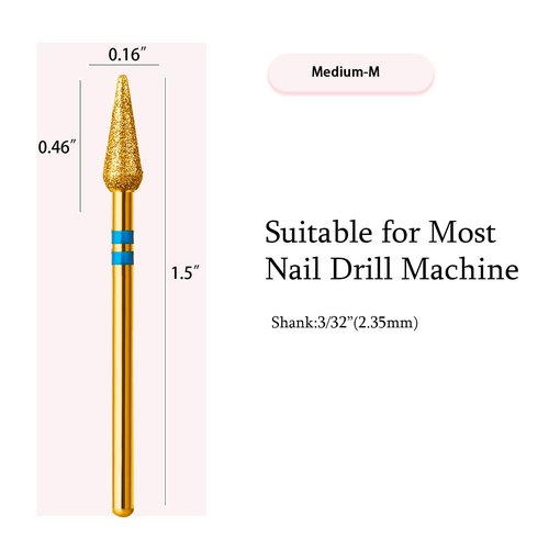 ERUIKA 10pcs Diamond Cuticle Clean Nail Drill Bits Set,Professional Safety Rotary Carbide Under Nail Cleaner Russian Manicure Nail Bit for Cuticle Dead Skin,Nail Prepare Salon Tools(Gold, Medium-M)