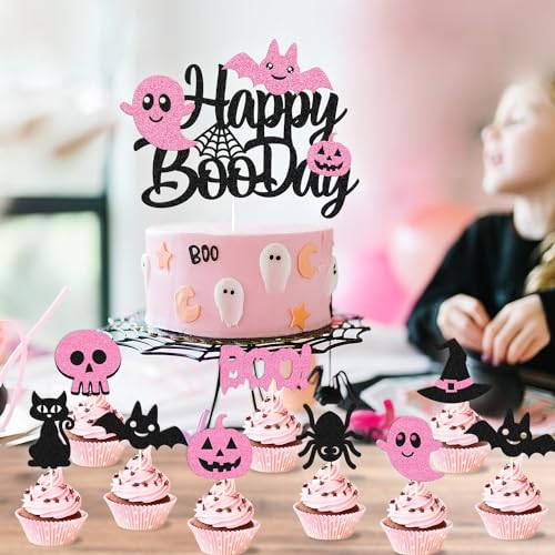 Halloween Cake Decorations Set with Ghost Pumpkin Skull Spider Bats Cupcake Toppers