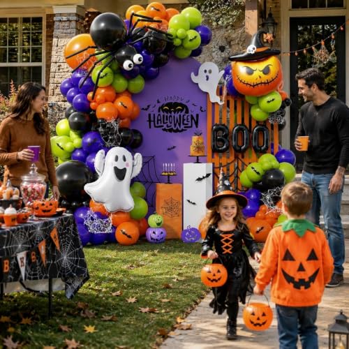 Halloween Balloon Arch Kit with Ghost and Pumpkin Foil Balloons - 152 Pieces