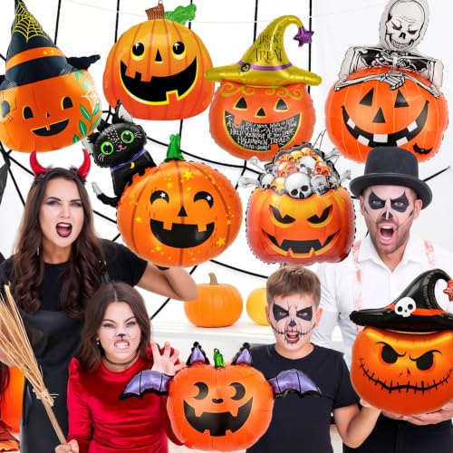 Halloween Pumpkin Balloons Set - 8 Foil Balloons for Spooky Party Decor