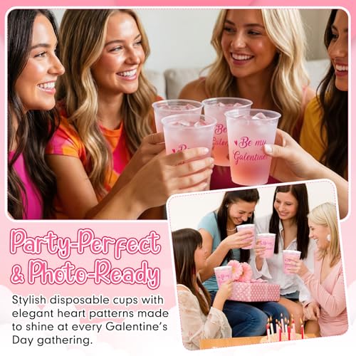 16 Pack Pink Heart Galentine's Day Plastic Cups - 16oz Celebration Drinkware