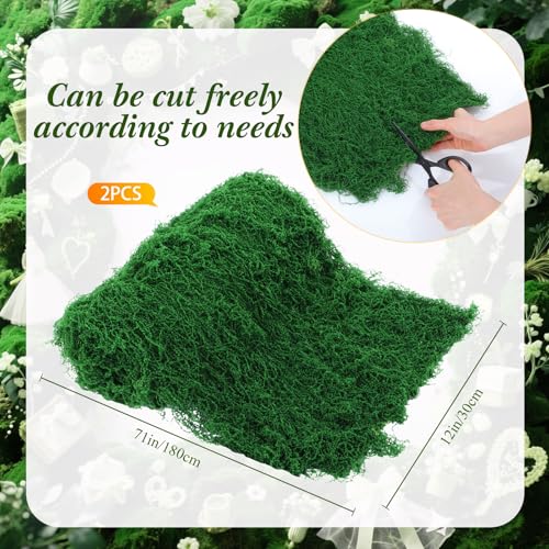 Dark Green Artificial Moss Table Runner for Halloween Party Decor - 2 Pack