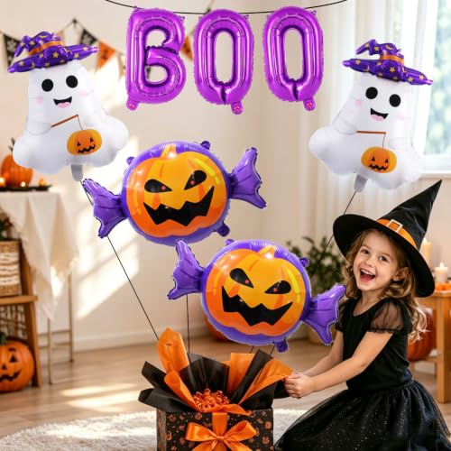 Halloween Balloons Set with Ghost Pumpkin and Boo Balloons - Purple Variation