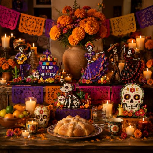 6 Pcs Day of the Dead Wooden Centerpieces - Sugar Skull Table Decor