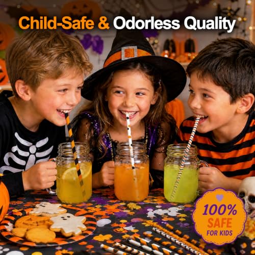 Orange & Yellow Halloween Paper Drinking Straws 70 Pack - Spooky Party Supplies