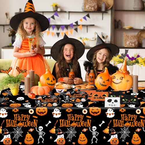 Halloween Disposable Plastic Tablecloths - 2 Pack, 54x108 Inches, Spooky Design