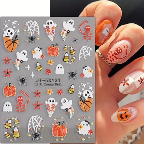 Halloween Nail Art Stickers - Cute Pumpkin Ghost Design, Style-8, 5 Sheets