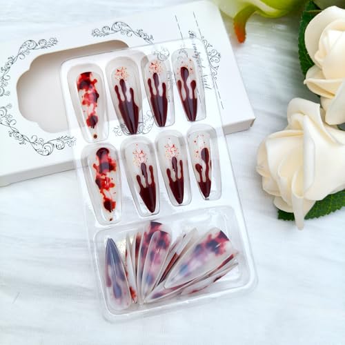 Halloween Press On Nails Long Stiletto Fake Nails with Blood Drop Design - Variation 13