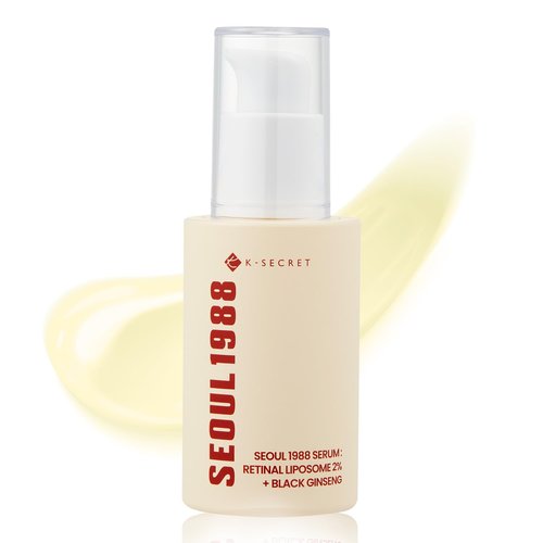 K-SECRET SEOUL 1988 Retinal Serum: Retinol Serum for Face Anti Aging Wrinkle Care - 2% Retinal Liposome Black Ginseng Niacinamide Bakuchiol Vitamin C & 3 Peptides - Korean Skincare Fragrance Free 30mL