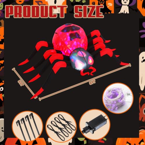 8 FT Giant Inflatable Halloween Spider with Red Web Lights - Outdoor Yard Decor