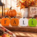 4 PCS Fall Pumpkin Wooden Decor Set - Autumn Halloween Desk Ornaments