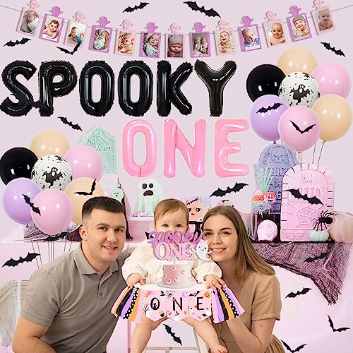 Halloween First Birthday Decorations for Girls - Spooky Banner, Cake Topper & Wall Stickers