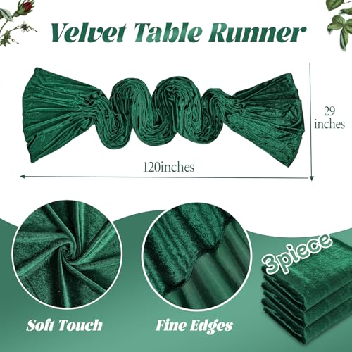 Velvet Table Runner Set - Emerald Green 29x120 Inch 3-Piece Christmas Decor