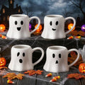 White Ghost Coffee Mug Set - 4 Pieces Halloween Ceramic Cups 11 oz - Ghost Face Design