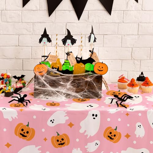 Pink Halloween Tablecloth 60x104 Inch Ghost Pumpkin Decor for Home & Party