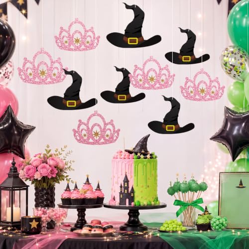 15 Pcs Witch Party Decorations - Hanging Witch Hat & Crown Banner - Halloween Indoor Decor