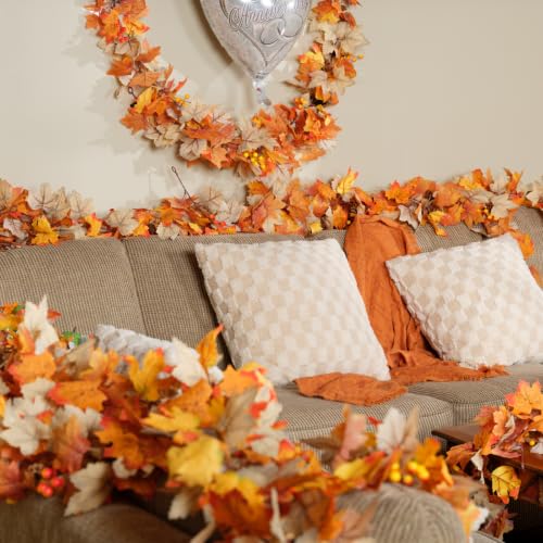 6 Pack Fall Leaf Garland with Lights - 35.4Ft Autumn Maple String Lights for Thanksgiving Halloween