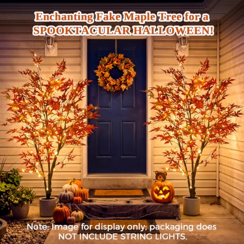 6FT Artificial Maple Tree with Pot - Fall Orange Leaves Indoor Outdoor