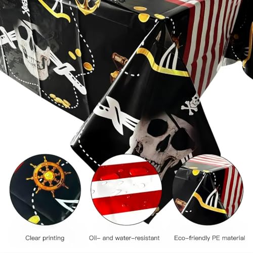 Halloween Tablecloth 54x108 Inch Waterproof Plastic Cover with Skeleton Design - 3 Pack