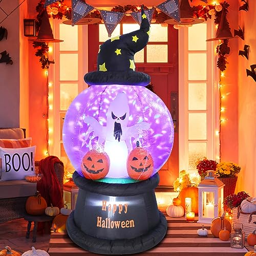 6 Ft Halloween Inflatable Outdoor Yard Decor with Built-in LED Snow Globe Pumpkin & Ghosts