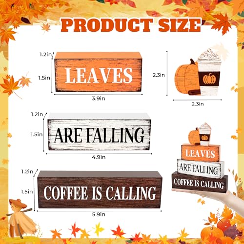 Fall Wooden Decor Set - Leaves Falling and Coffee Is Calling - Rustic Autumn Table Decorations