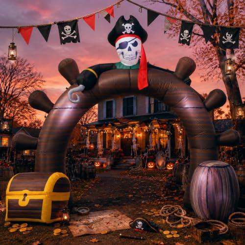 Halloween Inflatable Pirate Ship Arch 9FT Outdoor Decor with Lights - Pirate Variation