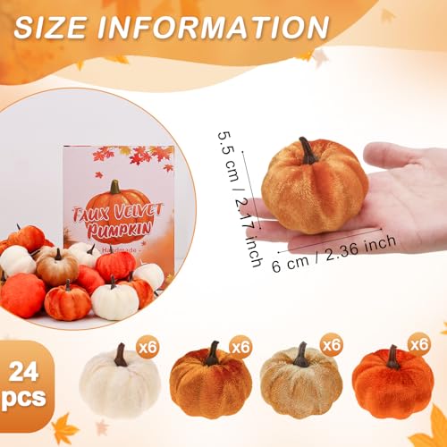 24 Pcs Faux Velvet Fall Pumpkins - Small Artificial Harvest Decorations