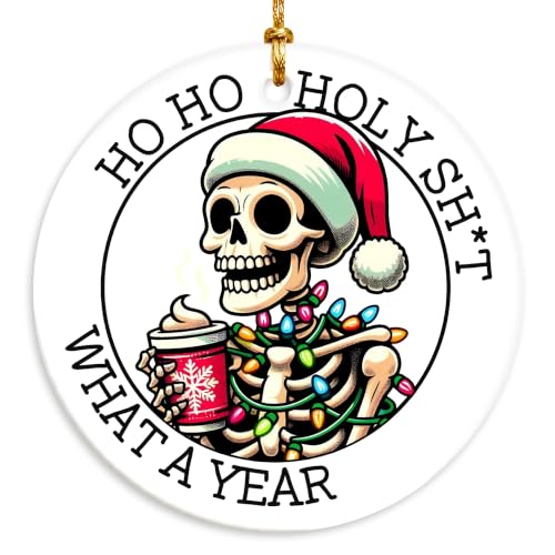 Funny Skeleton Christmas Ornament - Santa Skull Lights Keepsake - Dark Humor Holiday Decor