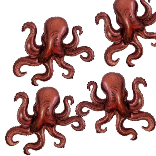 4Pcs Octopus Foil Balloons for Pirate Ocean & Halloween Party Decor