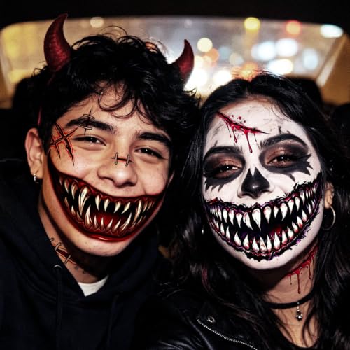 Halloween Face Tattoos Big Mouth Set - 14 Sheets Horror Makeup